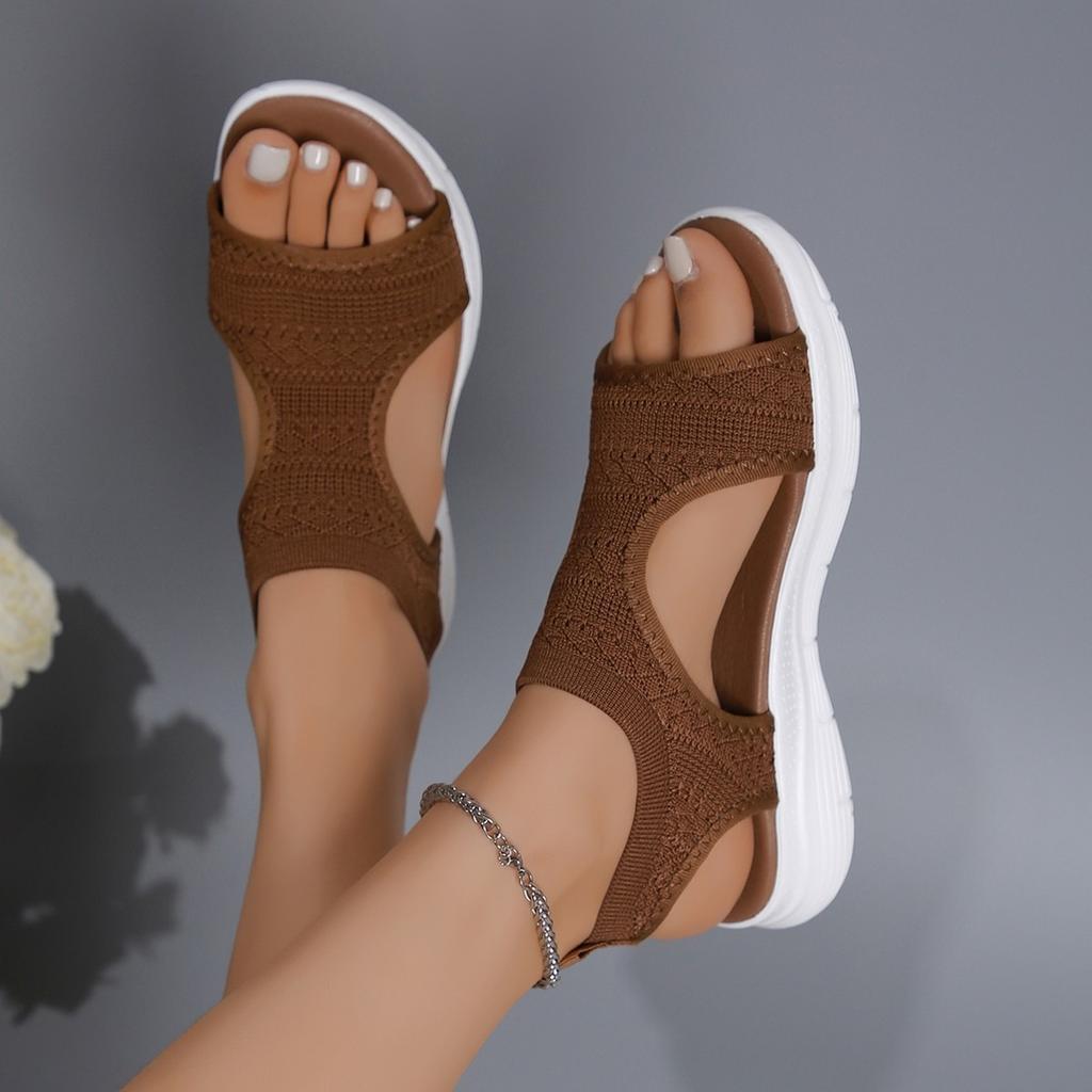 Summer Women's Thick-soled Fish Mouth Sandals Large Size Fly-woven Mesh Breathable Fish Mouth Thick-soled Sandals