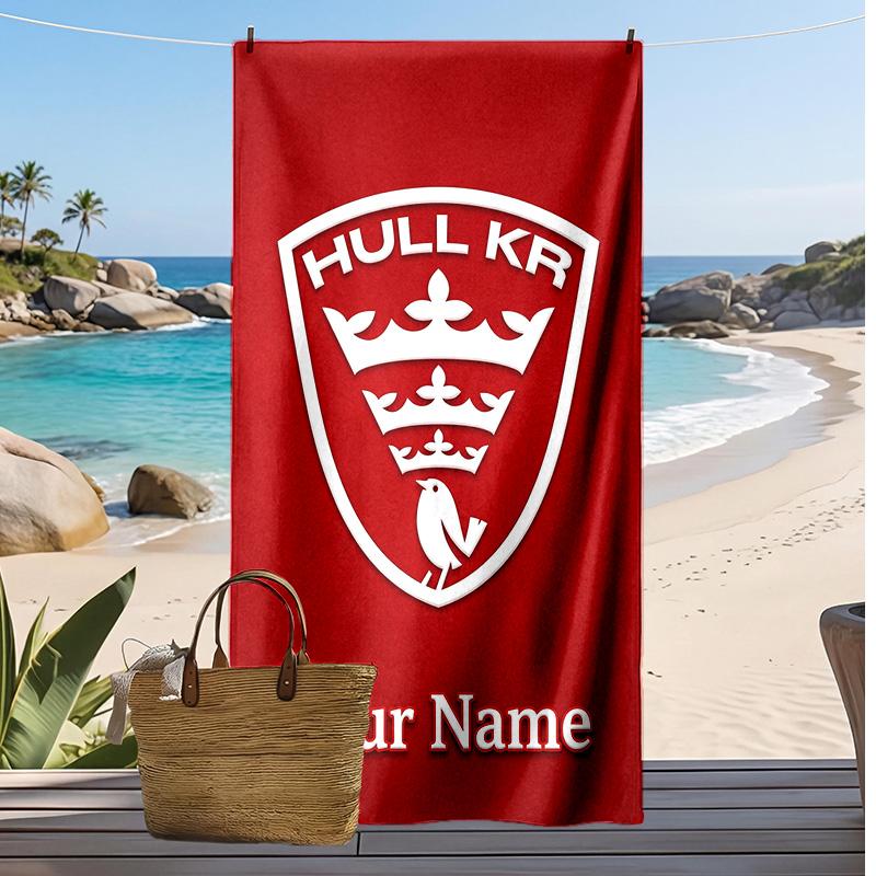 Asciugamano da Spiaggia Personalizzato Hull KR, Stampa il Tuo Nome Testo Asciugamano Leggero Assorbente per Nuoto Viaggio