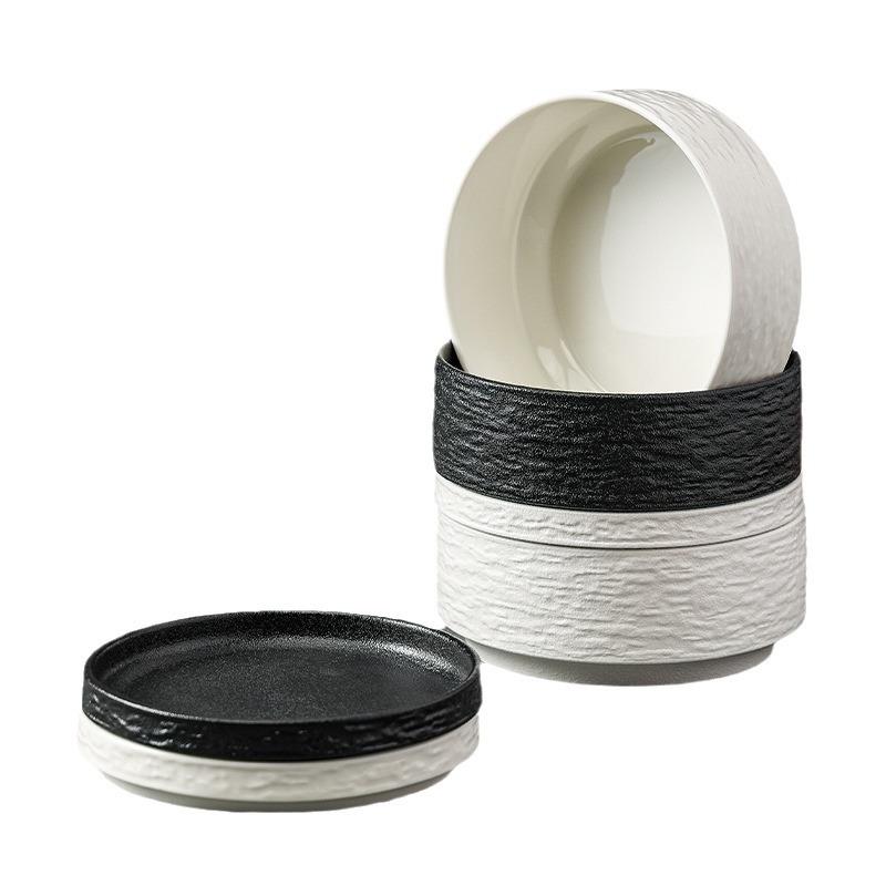 Bol de nouilles instantanées simple noir et blanc Maison restaurant hôtel bol en céramique