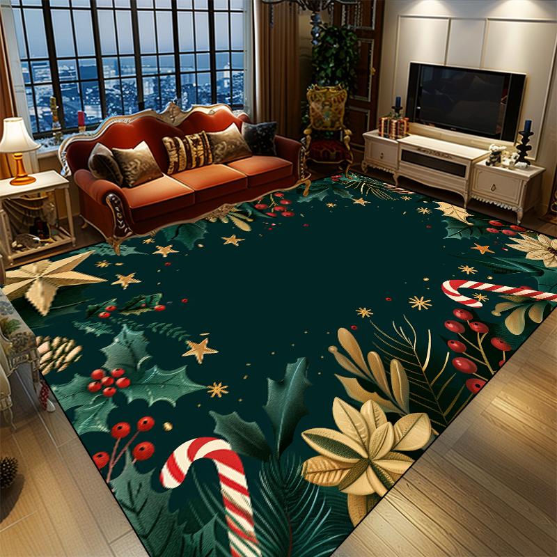 

Christmas Green Carpet for Living Room New Year Candy Leaf Theme Rugs for Bedroom Soft Non-slip Parlor Floor Mat for Children 60*90cm
