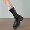 Black Heightened Thick Heel Small Thick-Soled Boots Women'S  New Autumn Retro Slim Boots