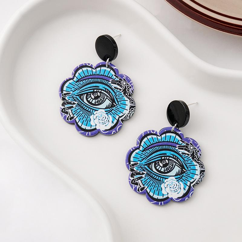 Silver Needle Geometric Floral Acrylic Earrings