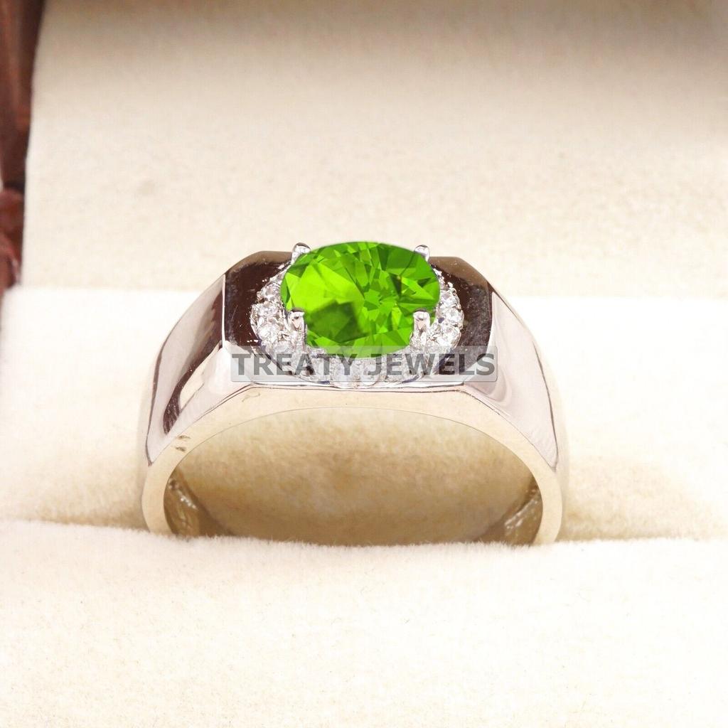 Peridot Oval Cut Gemstone With 925 Sterling Silver Ring For Men's #B470 JL375683908382