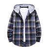 Men Women Couple Hooded Plaid Shirt Long Sleeve Buttons Shirt Jacket Coat