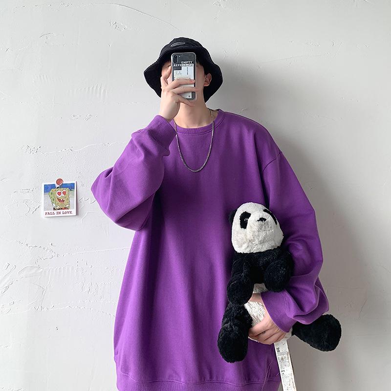 Męska koszulka z długim rękawem na wiosnę i jesień, luźna i wszechstronna, casualowy sweter z okrągłym dekoltem