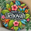 Antique Floral Metal Wall Art Jehovah Religious Plaque Vintage Tin Sign