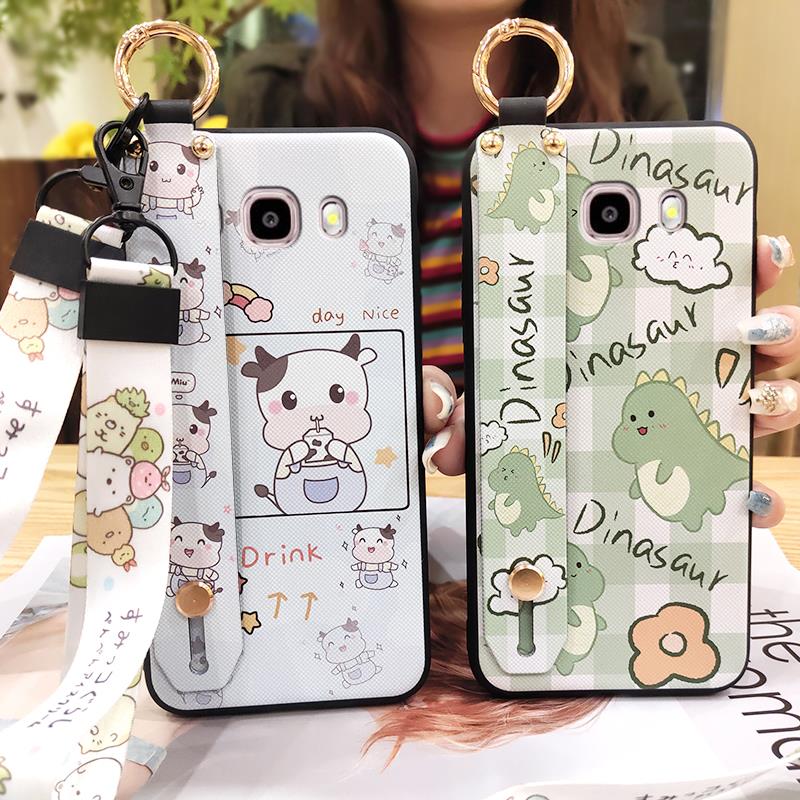 Soft Case Protective Phone Case For Samsung Galaxy J510/J5 2016/J5108 Wrist Strap Cartoon Cute Back Cover Silicone Ring