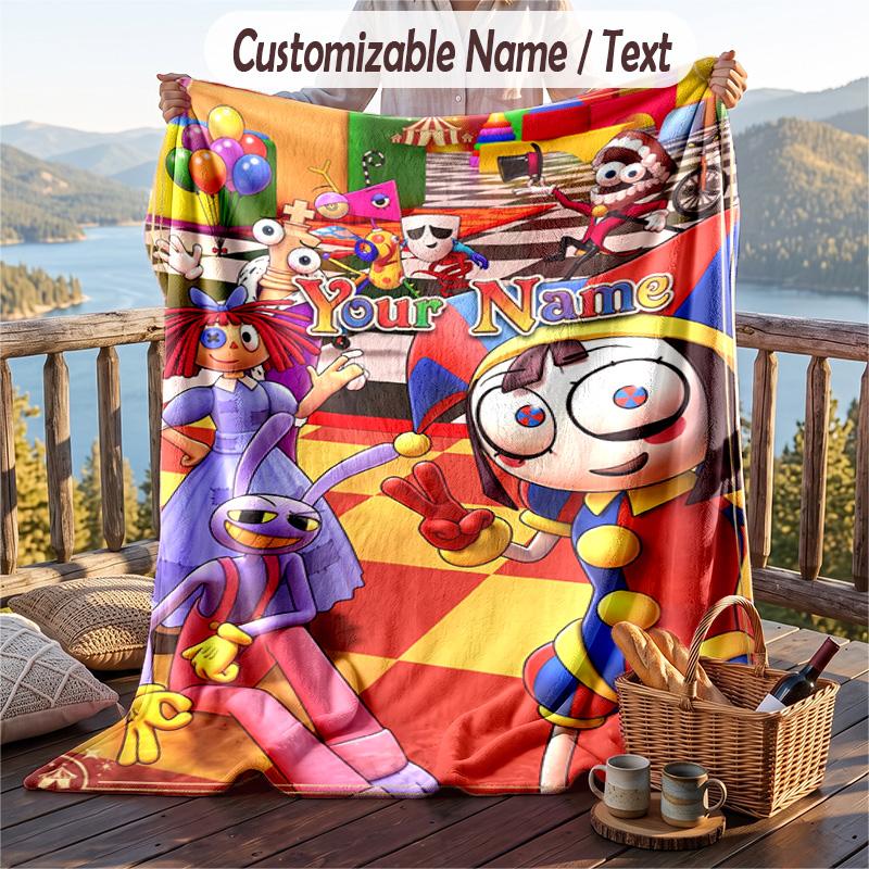 The Amazing Digital Circus Flannel Blanket, Personalized Custom Name Text, Soft Warm Plush Throw Blanket For Gift