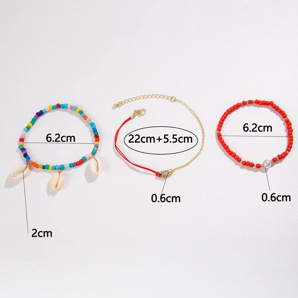 Cross Border Beach Series Vacation Style Shell Bead Multi-Layer Ankle Chain Personalized Colorful Rice Bead Ankle Chain Three Piece Set