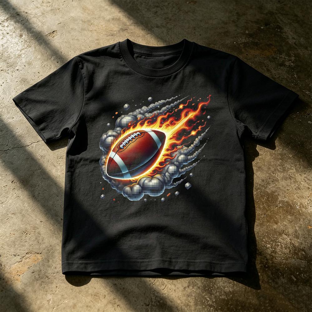 Flaming Football Ball Motion Fire Smoke EffectAthletic Gym T Shirt The United States Football Fan Sportswear Graphic Tee