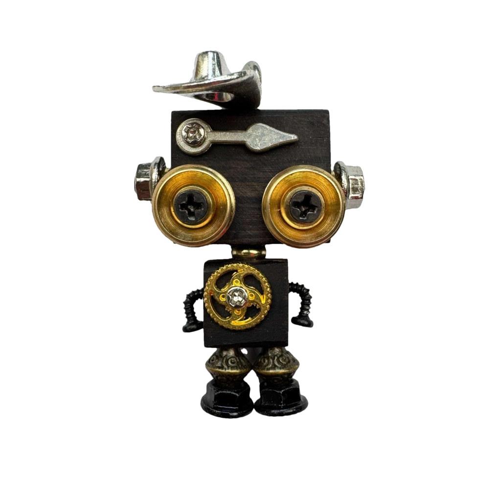 Handmade Rustic Wood Punk Robot Bamboo Chain Pendant Necklace with Keychain Ornament for Birthday Anniversary Unisex Boys Girls
