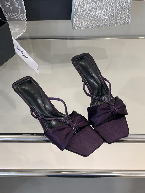 Sandals Purplesatin Rhinestone Ankle Strap Women S Summer Bow Open Toe Outdoor Wear High Heelsandals Slippers 35 фиолетовый
