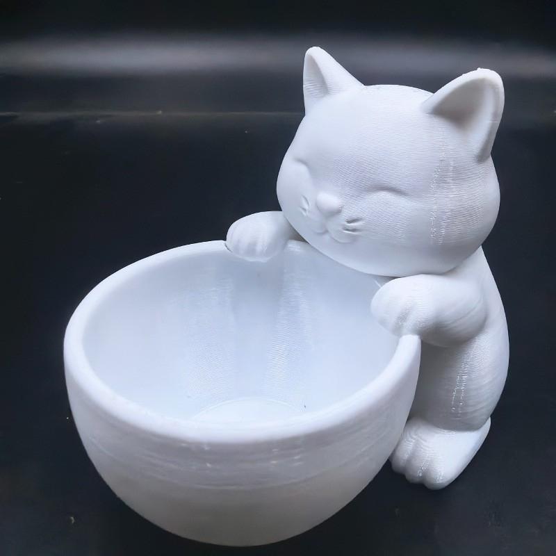 3D Printed Cat-Hug Bowl Pot With Drainage Holes Succulents Small Flowers Plants Cacti Home Offices Desktop Decorative Ornament