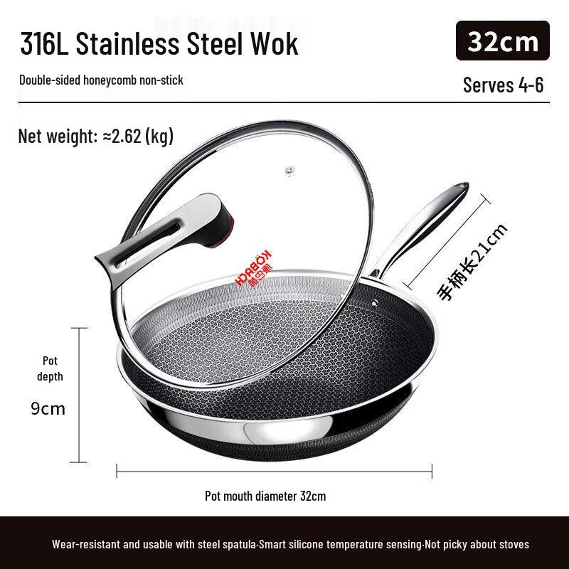 Kombach 32cm 316L Stainless Steel Non-stick Wok