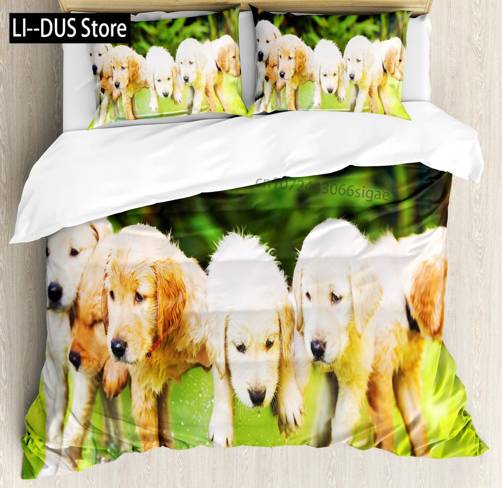 Brown Golden Retriever Duvet Cover Twin Animal Pattern Bedding Set 3 Piece Comfort Comforter Cover And 2 Pillowcases Full Size