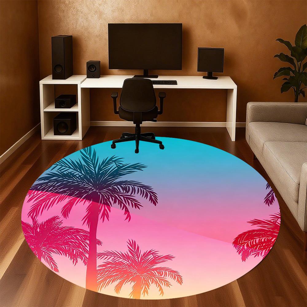 1pc palm trees sunset Round Chair mat office Area Rug - Non-Slip, Floor Mat for Office, Bedroom, and Indoor Decor p127258
