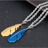 SCIONE Classic Titanium Steel Necklace Feather Pendant Pure Steel with Chain Couple Necklace