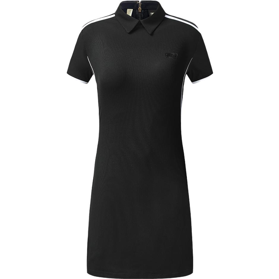 FILA Логотип Однотонный Гольф Узкий крой Воротник-поло Защита от УФ Дышащий Короткий рукав Платье Женское платье Глубокий черный A11W325303F-BK M