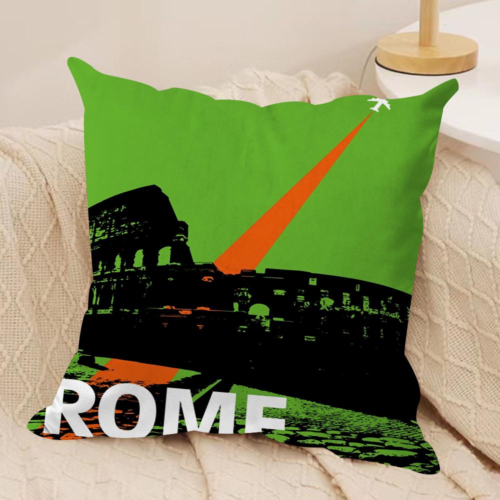 Vintage Retro Travel Cushion Cover Soft Plush Fabric DoubleSided Printed Cushion Covers for All Seasons Modern Home Decor