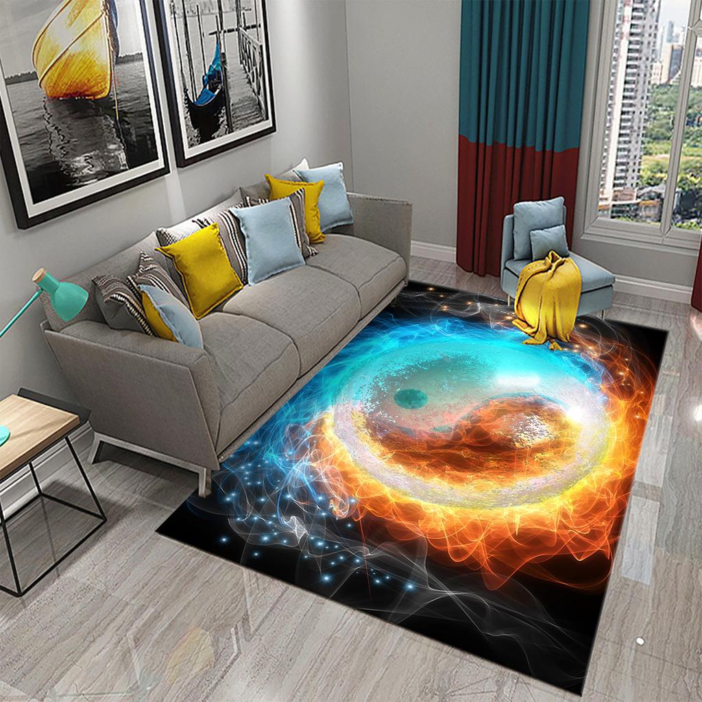 Household large-area carpet teenager boy bedroom living room non-slip floor mat ice and fire theme carpet Tai Chi carpet