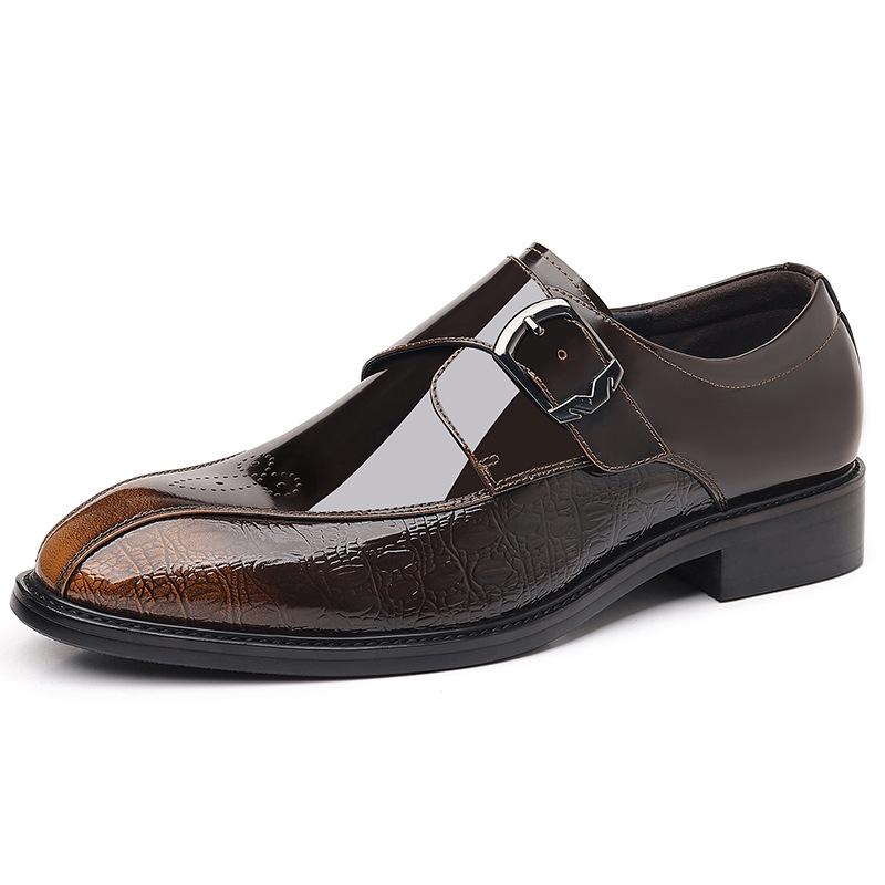 Men s Leather Slip-On Loafers: Height-Boosting, British Style, Versatile Business Shoes 39 коричневый