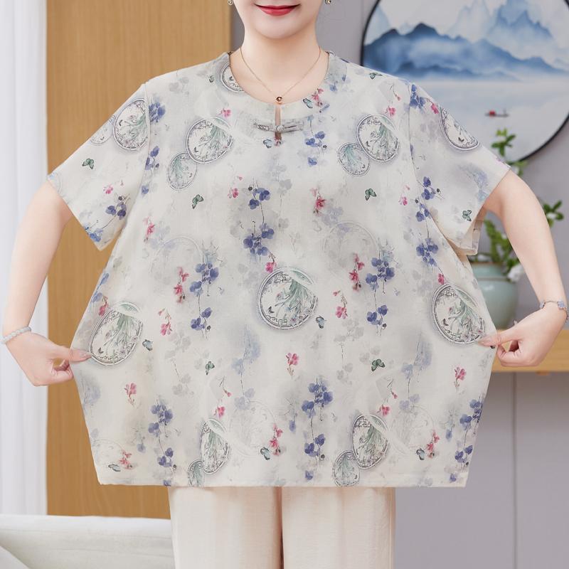 Plus Size 3XL-8XL Oversize Summer Casual Blouses for Women Tops Loose Short Sleeve Shirt Vintage Clothes