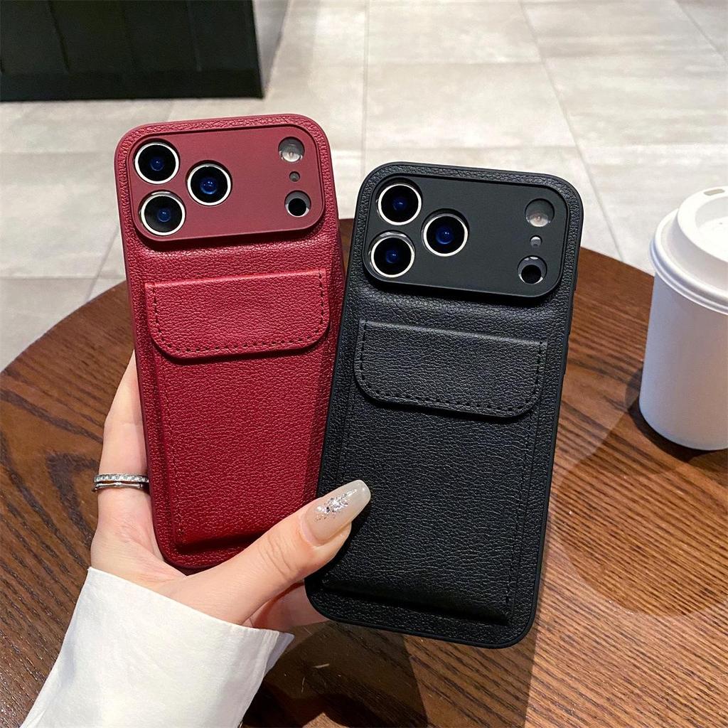 Stylish Full-Coverage Lychee Leather iPhone 13-17 Case with Card Holder