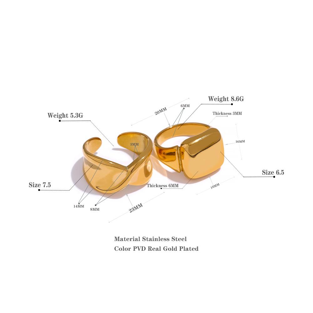 Yhpup Stainless Steel Gold Plated Charm Rings Minimalist Metal Texture Square Geometric Waterproof Fashion Jewelry