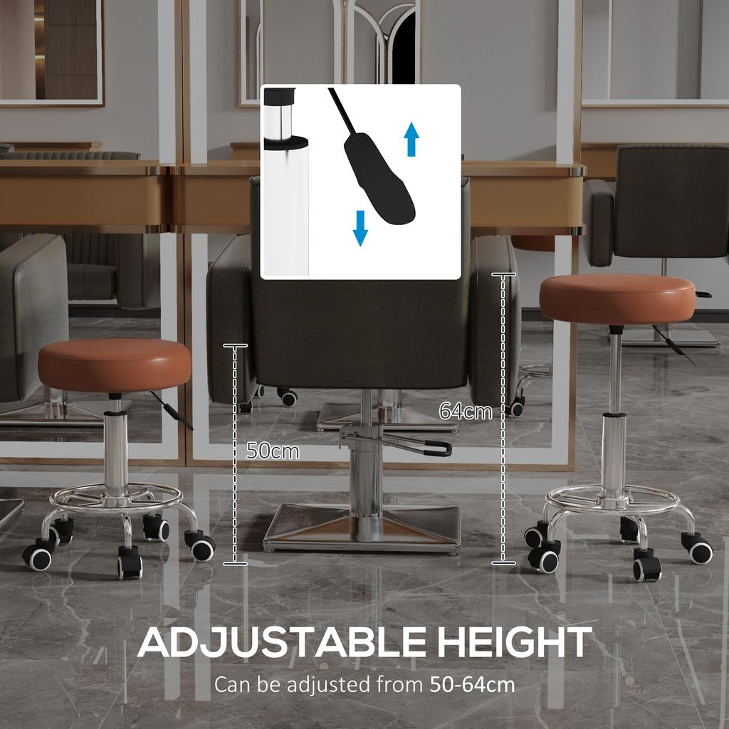 Pu Leather Rolling Stool Height Adjustable Stool Chair With Wheels For Salon Massage Spa Brown