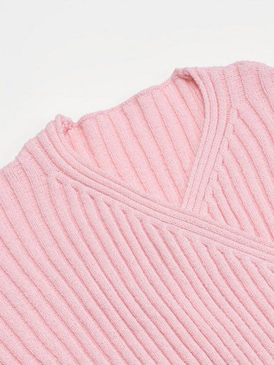 French Pink V-Neck Knitted Sweater Pullover