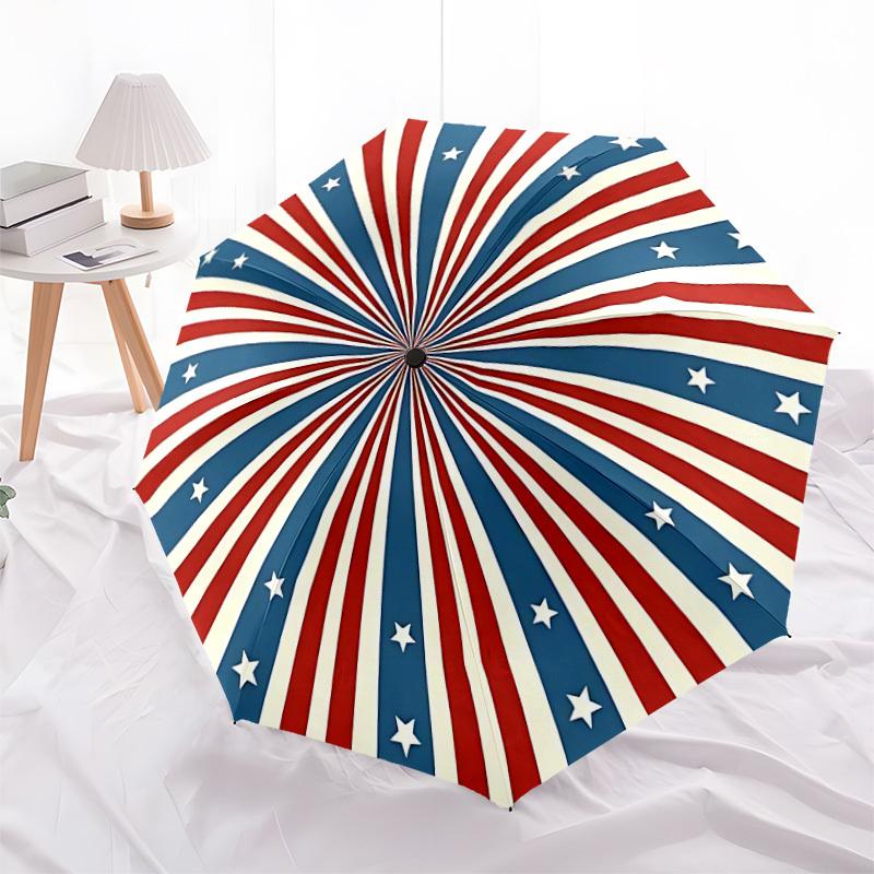 1PC Stars Stripes Automatic Folding Umbrella - Compact 8-Rib Design, Durable Plastic & Iron, Lightweight for Outdoor Daily Use, Festive Gift096