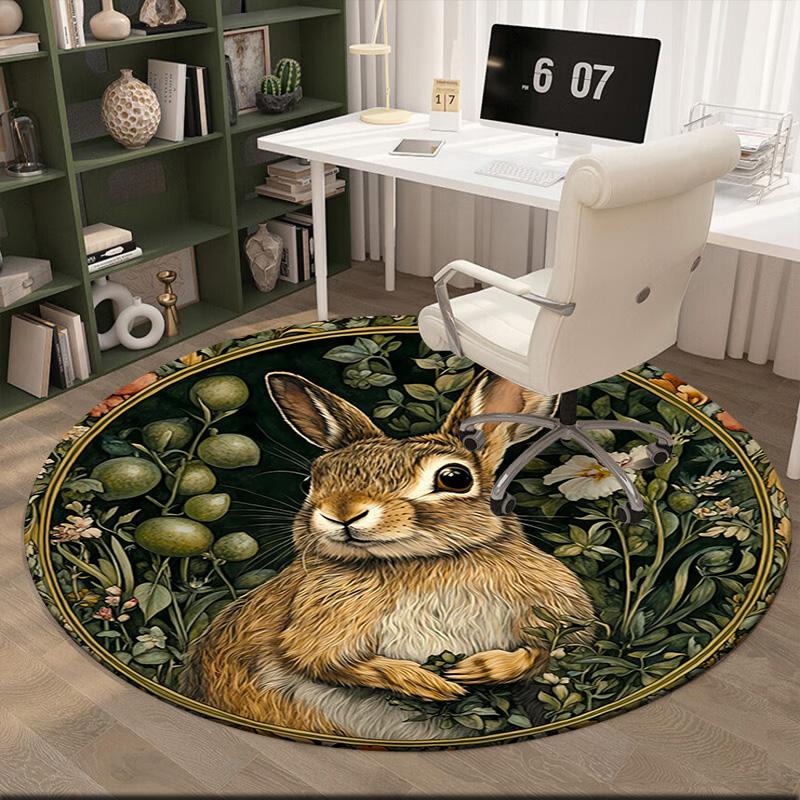 1pc Medieval William Morris Rabbit Design Round carpet Painted Printed circular carpet, home door mat, outdoor travel protection carpet
