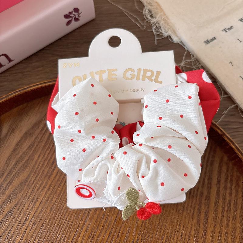 Red Scrunchies Cherry Plaid Girls Elastic Hair Bands Red Bow Polka Dot Heart Hair Rope Ties Ponytail Holder Rubber Band Headwear