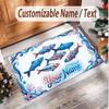 Fish Ocean Theme Soft Crystal Velvet Rug Custom Name & Text Print Non Slip Floor Rug for Bedroom Living Room