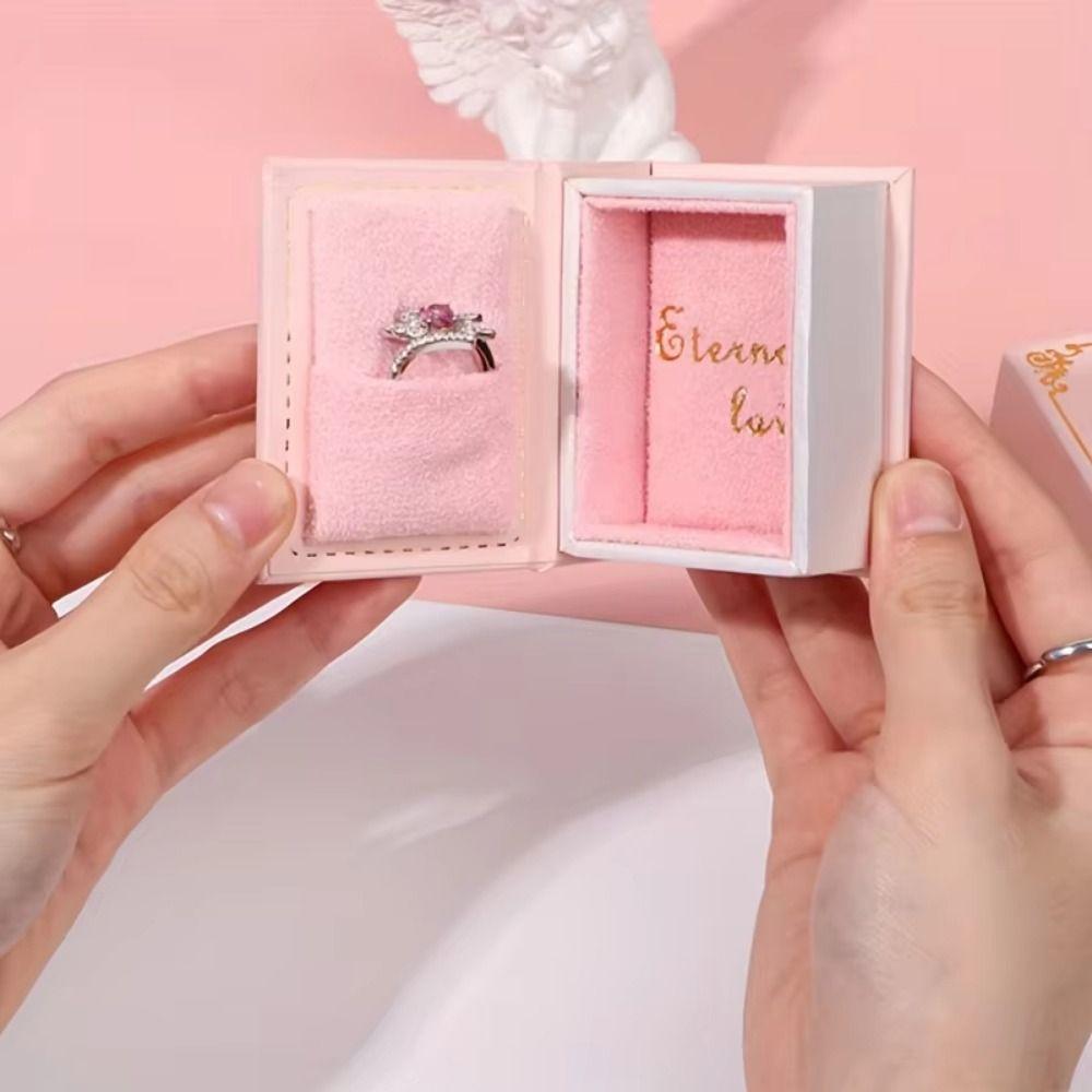Stud Earrings Book Shape Ring Box Flip Lid Jewelry Display Case Small Engagement Ring Box  Wedding