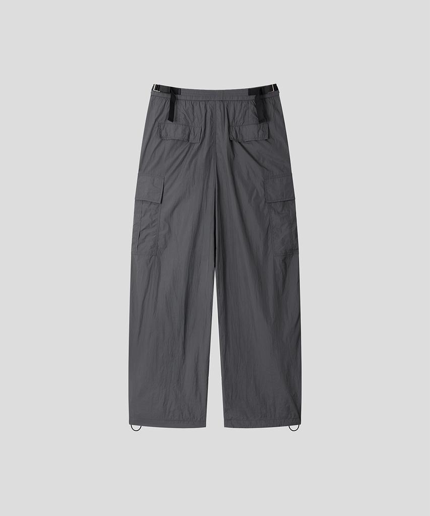 BLACK MOMENT Essentials Wide Cargo Parachute Pants Nylon [Charcoal]