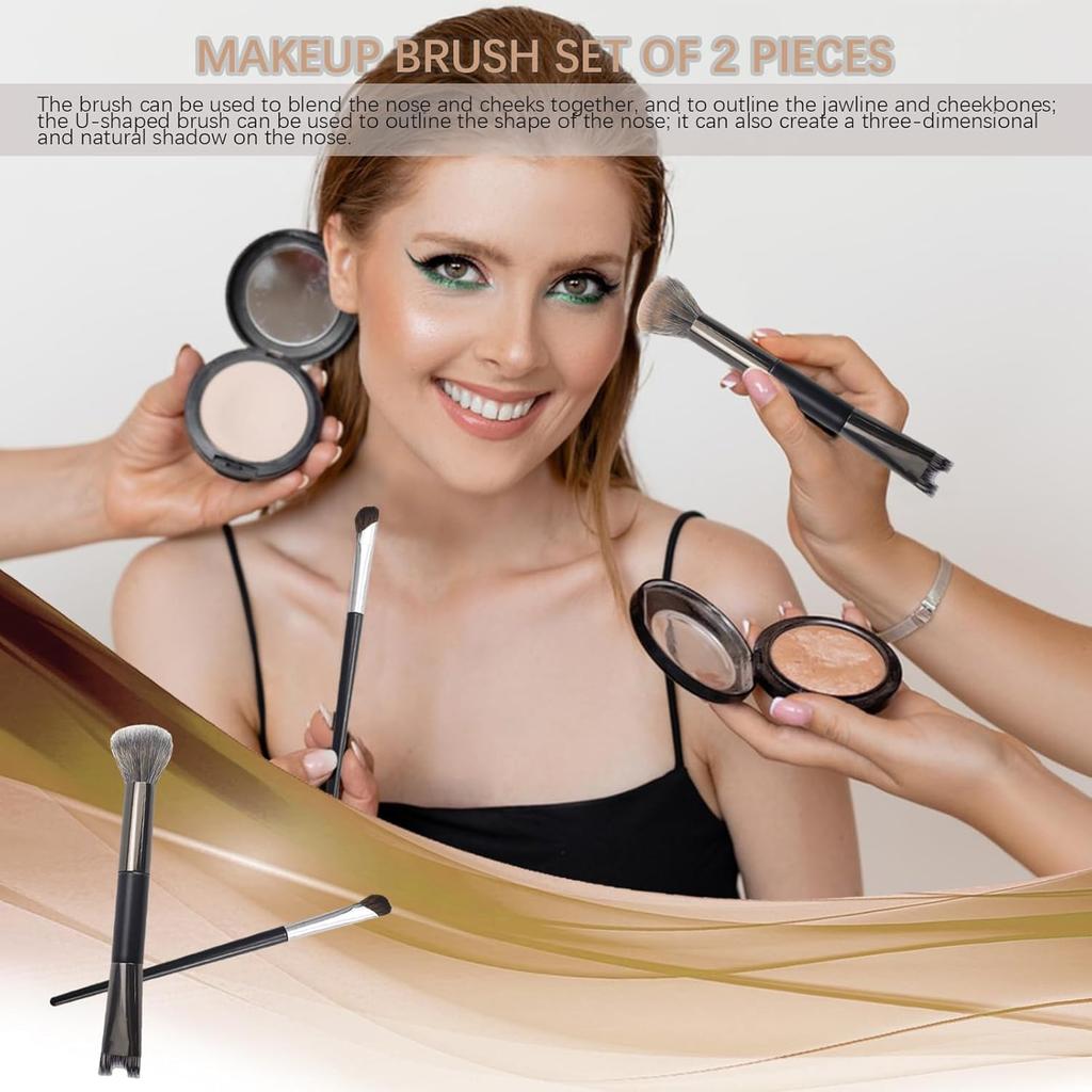 2 Pcs Nose Contour Brushes, 2-in-1 U-shaped Fluffy brush Dual-End Angled Nose Brushes Set Practical Makeup Tools for Nose Sculpting and Definin