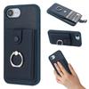 For iPhone 16e Case with Ring Kickstand Drawing Type Card Slots Leather Back Cover