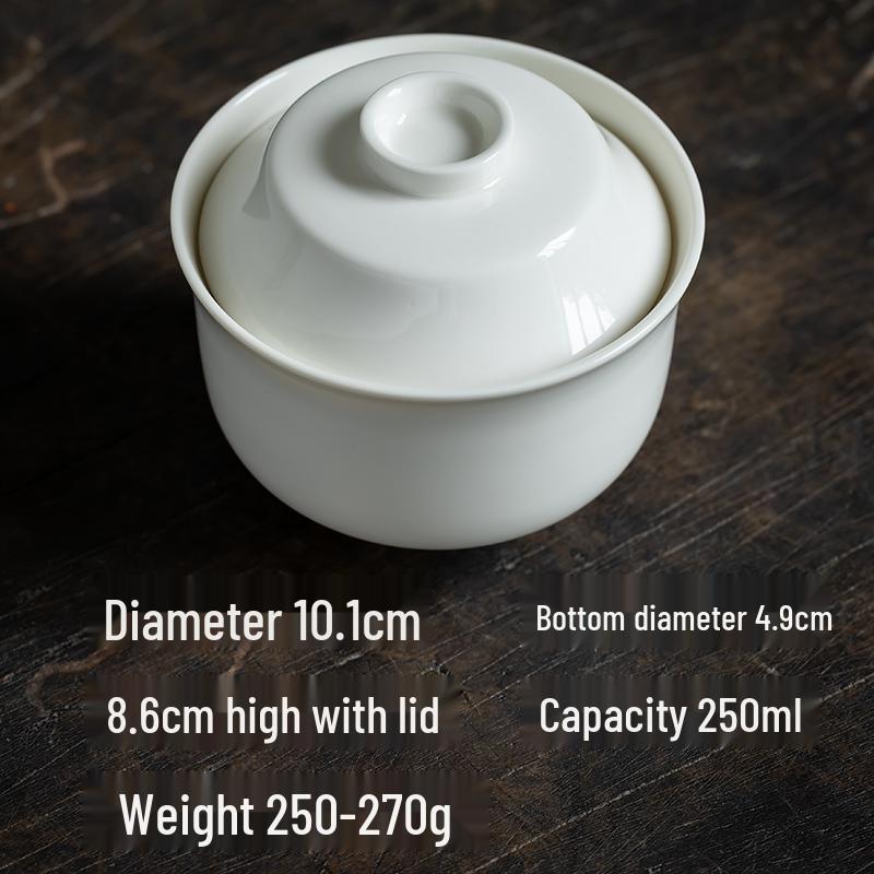 Rice White Dehua Porcelain Gaiwan Stew Pot with Lid, 250ml - Ideal for Soups, Bird's Nest, and Steamed Eggs.