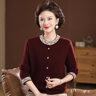 Spring 2026 Collection: 100% Wool Elegant Sweater for Middle-Aged and Elderly Women - Fashionable Autumn/Winter Knitwear