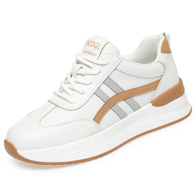 Spring Autumn Flat-Soled White Women's Soft Leather Sports Single Shoes Soft Sole Comfortable Thick Sole Travel Casual Shoes