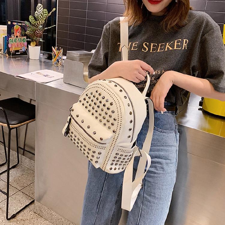 Retro Leather Backpack All-match Satchel Rivet Studded School Bag for Shopping