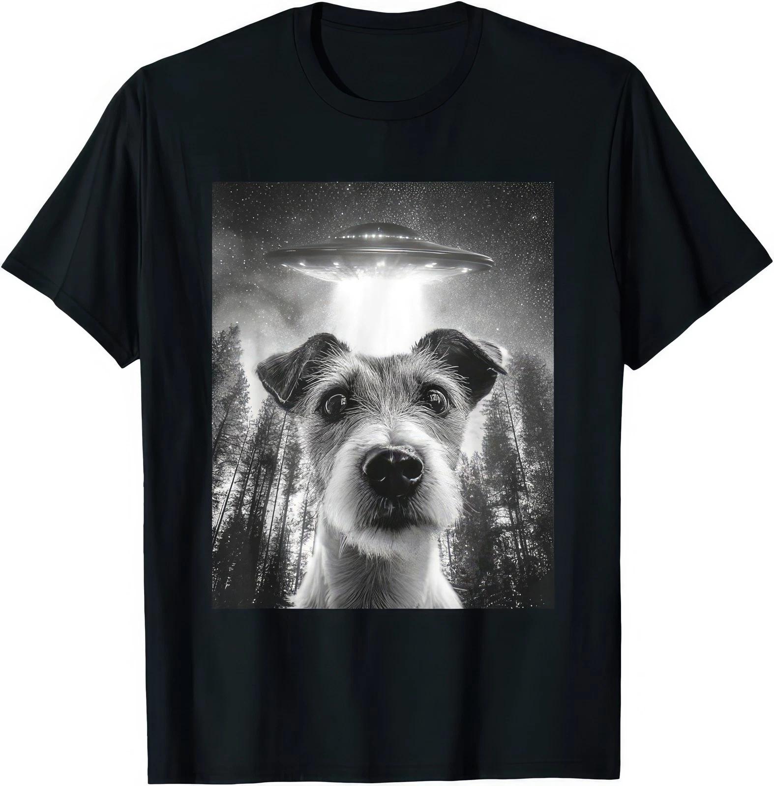 Surprised Jack Russell Terrier With Alien UFO Funny Dog T Shirt S