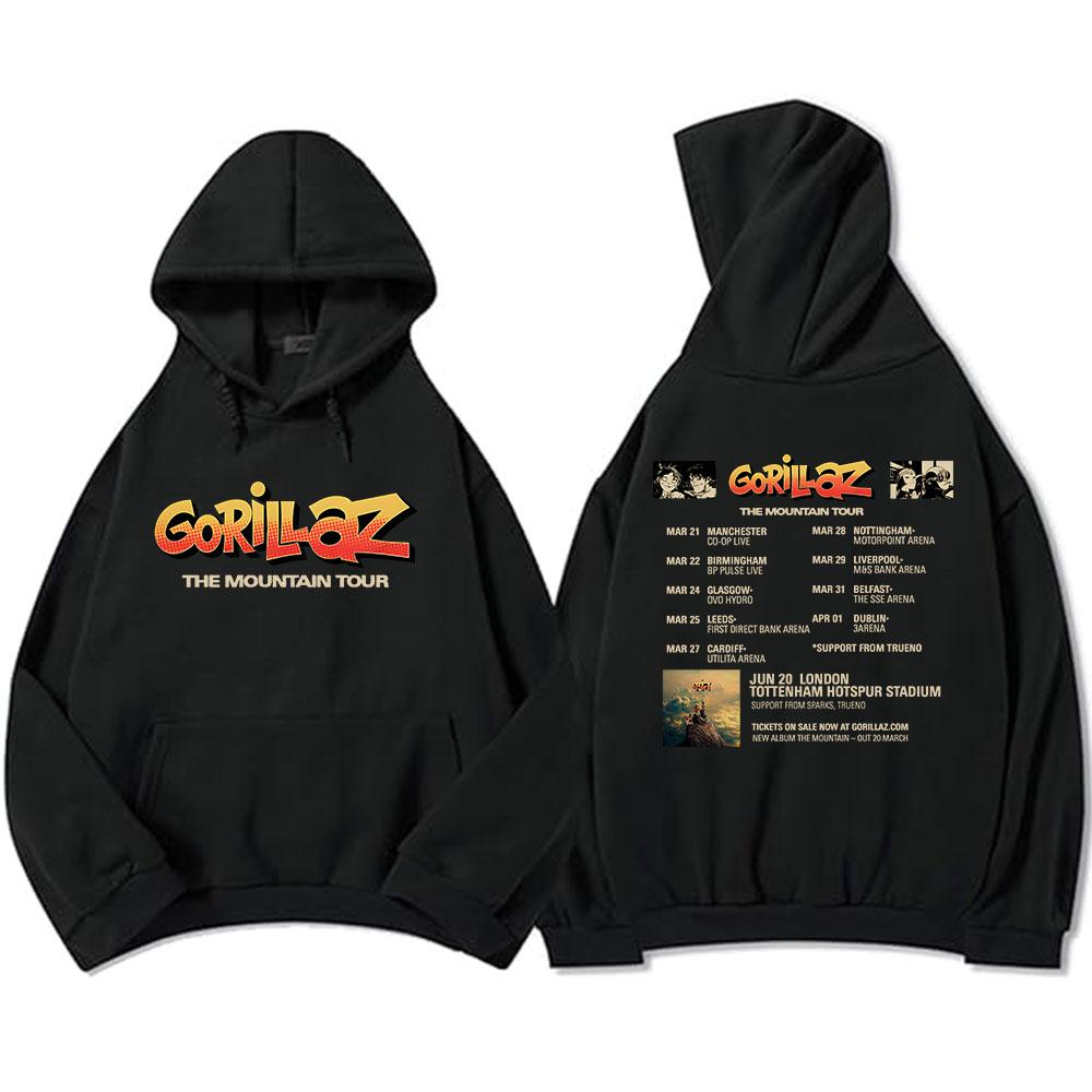 Gorillazs The Mountain 2026 Tour Mikiny Módní Mikiny s dlouhým rukávem a kapucí Podzim Zima Fleecové Pulovry Streetwear