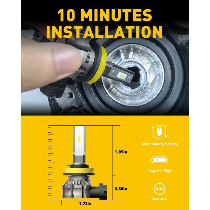 AUXITO H11/H8/H16 LED Fog Light Bulbs Or DRL, 6000 Lumens 6500K Cool White Light, 300% Brightness, CSP LED Chips Fog Lamps Replacement For Cars, Play