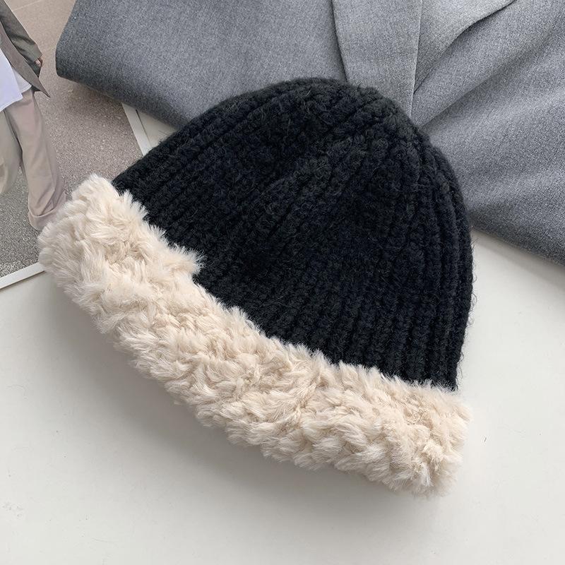 Women's Big Head Wool Hat with Versatile Face In Autumn and Winter Small Knitted Hat with Thickened Warm Plush Ear Protection Fisherman's Hat