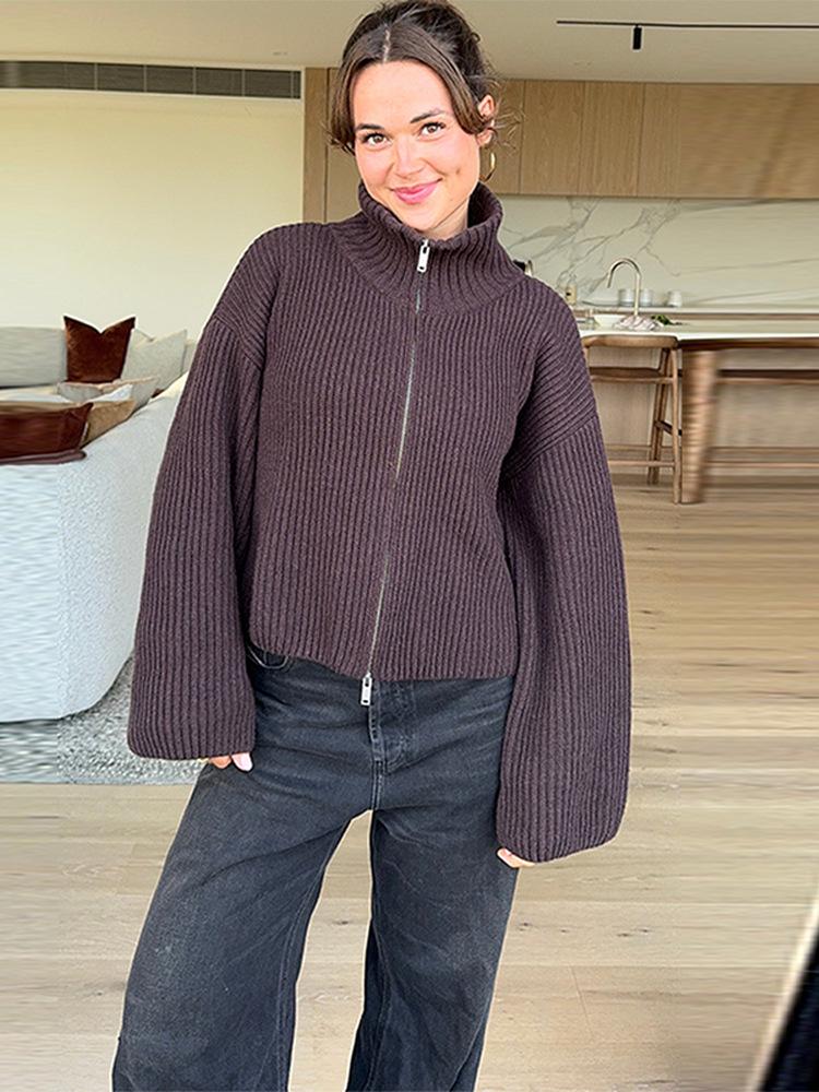2025 Autumn/Winter Women's High-End Stand Collar Slim Fit Cardigan Sweater