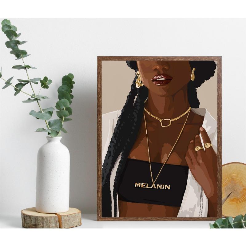 Modern African Black Women Jewelry Necklace Metal Fashion Art Poster Canvas Paintings Wall Art Pictures Home Decor