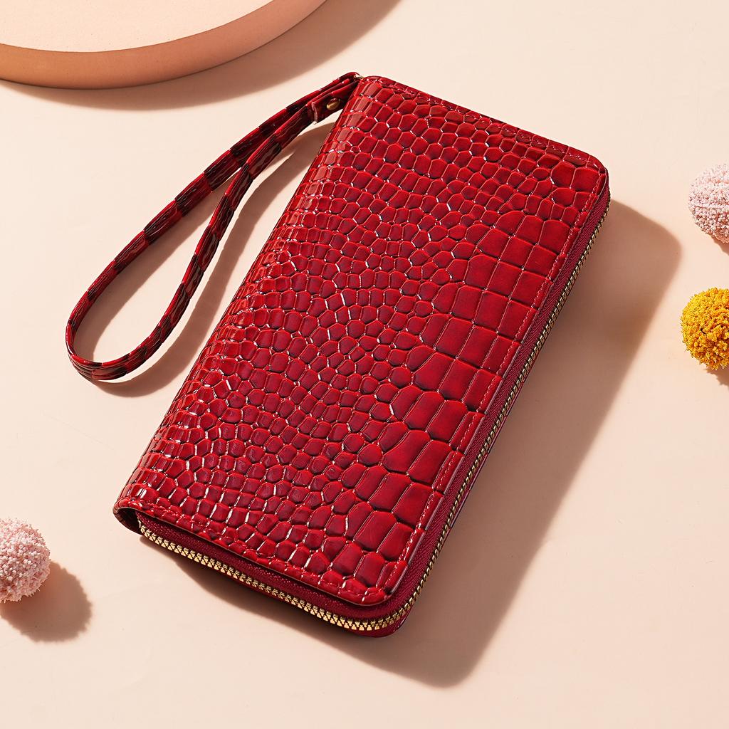 Women’s Crocodile Embossed PU Leather Wallet Large Capacity Zip Around Wristlet Long Clutch Phone Wallet Card Holder Purse
