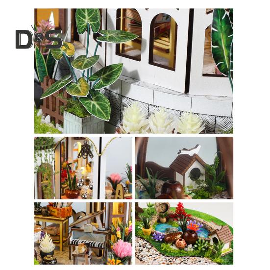 1 Set DIY Mini Greenhouse Kit with LED Light Furniture Kids Adults Handmade Wooden Tiny Garden House Building Model Dollhouse Decoration